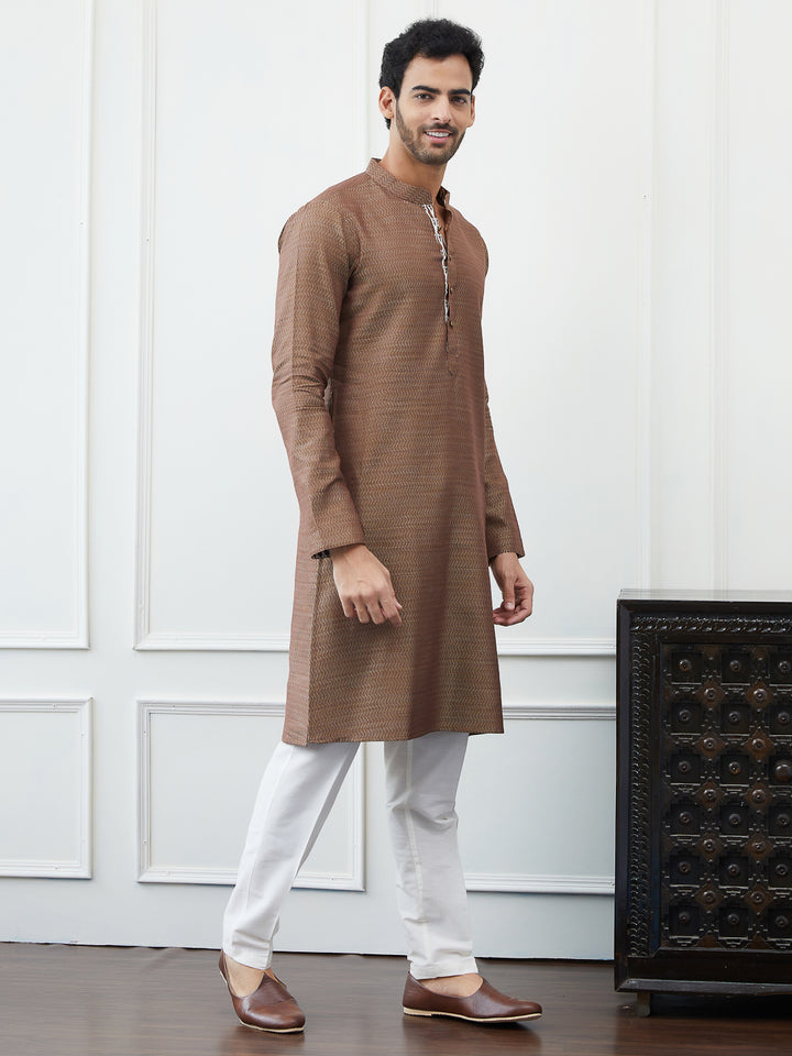 Thread Worked Cotton Silk Straight Kurta with Pyjama