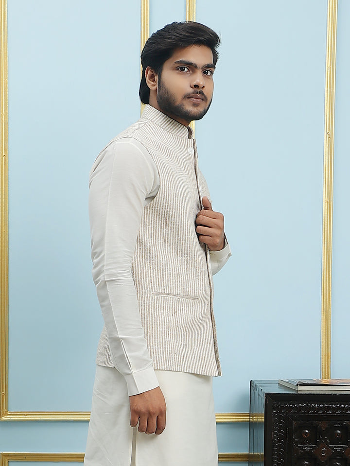 Solid Handwoven Pure Cotton Nehru Jacket