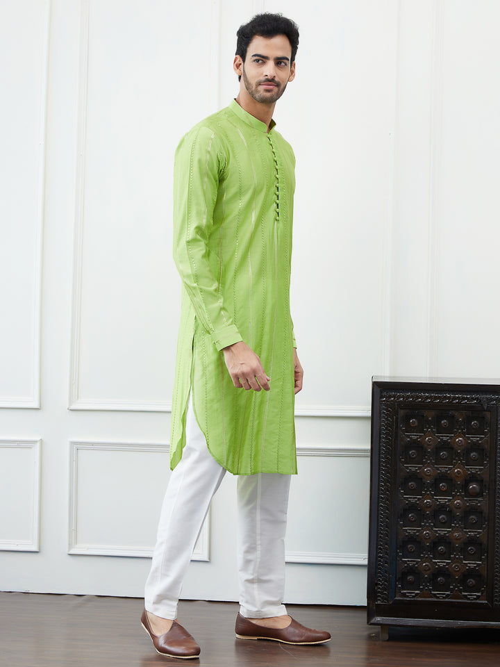 Sequins Embroidered Chanderi Silk Straight Kurta