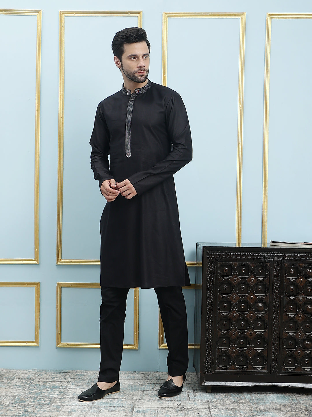 Solid Pure Cotton Straight Kurta with Pyjama