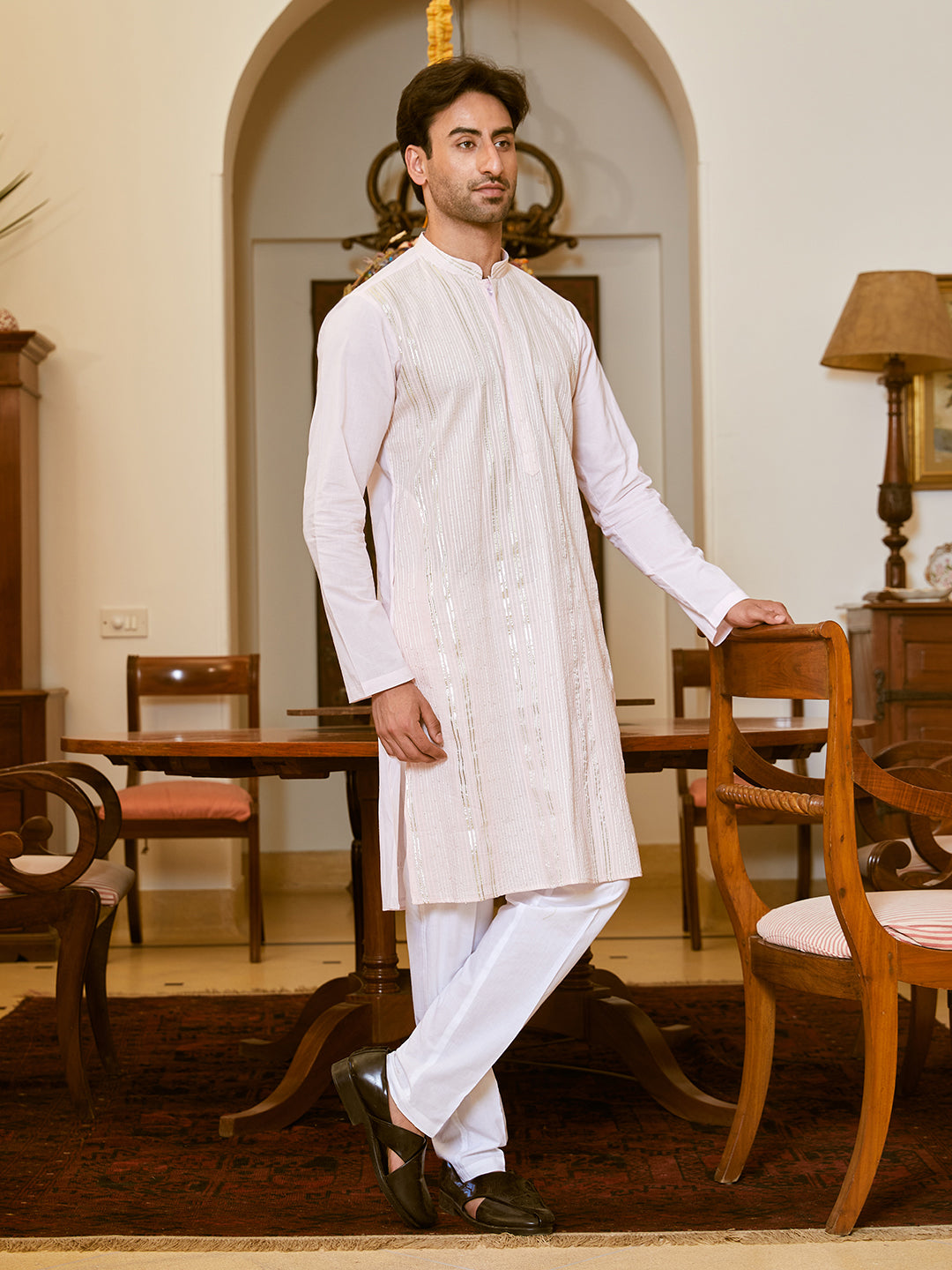 Gota Strips and Sequins Embroidered Pure Cotton Straight Kurta