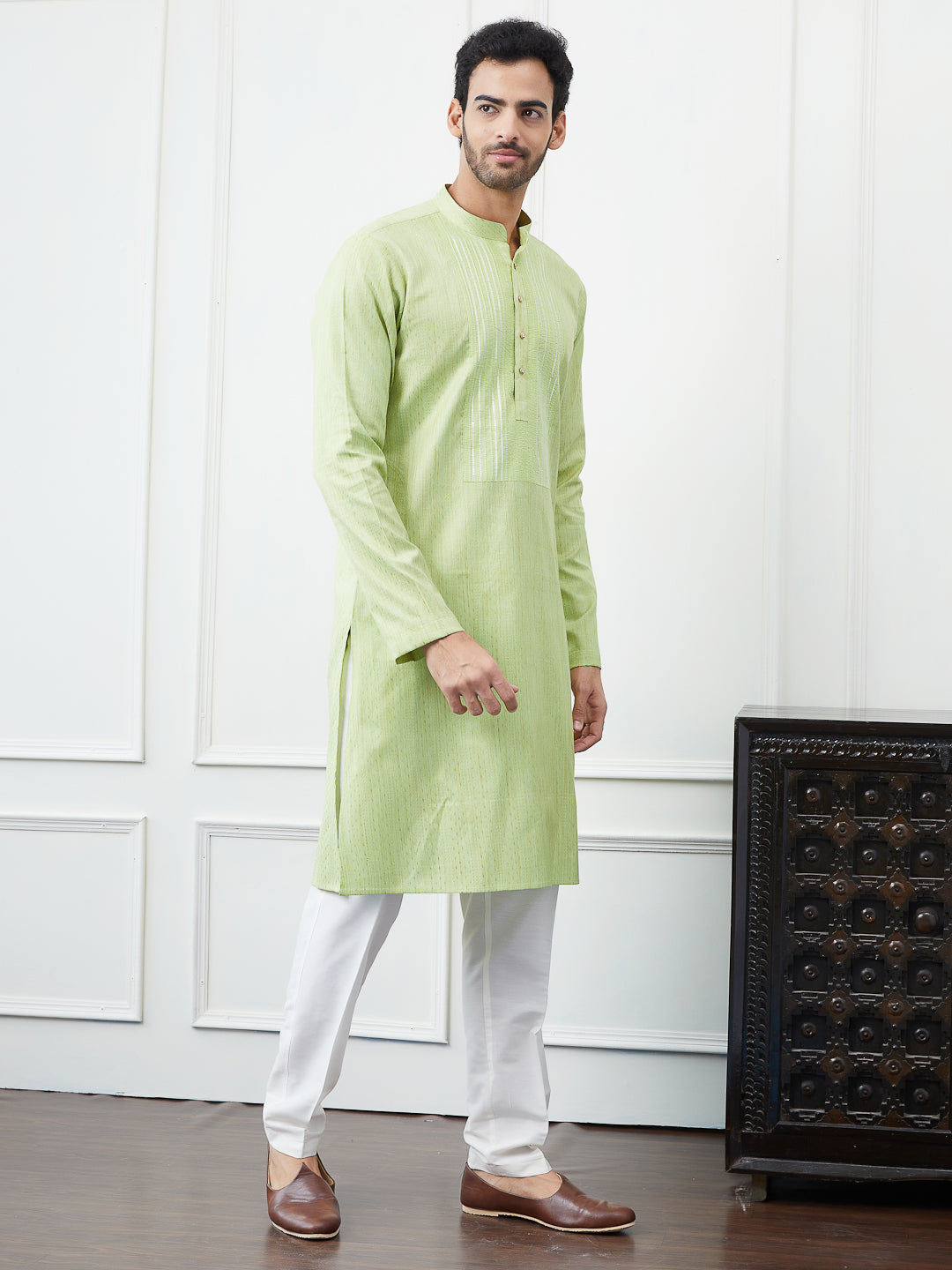 Embroidered Sequin and Thread Worked Pure Cotton Straight Kurta with Pyjama