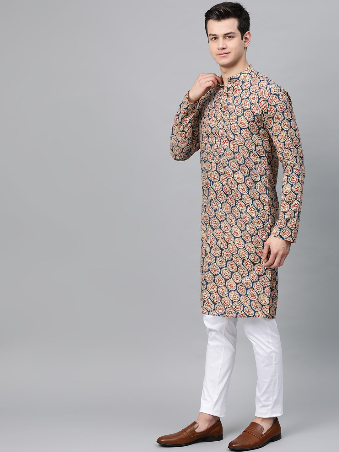 Blue and Maroon Printed Straight Kurta