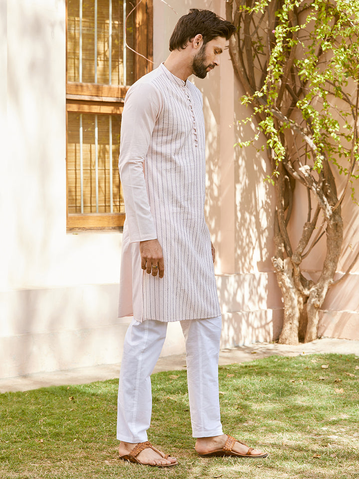 Thread & Sequin Worked Pure Cotton Straight Kurta with Pyjama