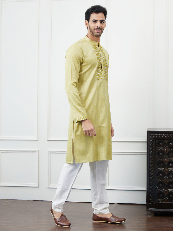 Embroidered Sequin Mirror Worked Pure Cotton Straight Kurta with Pyjama