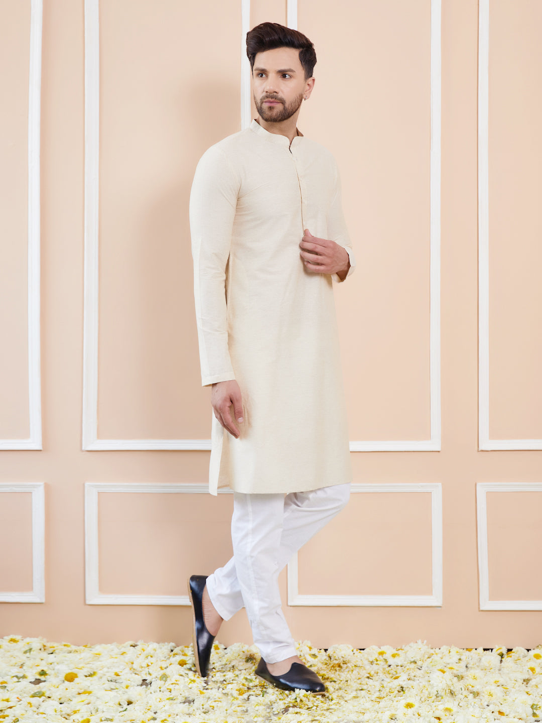 Ivory Cotton Solid Straight Kurta