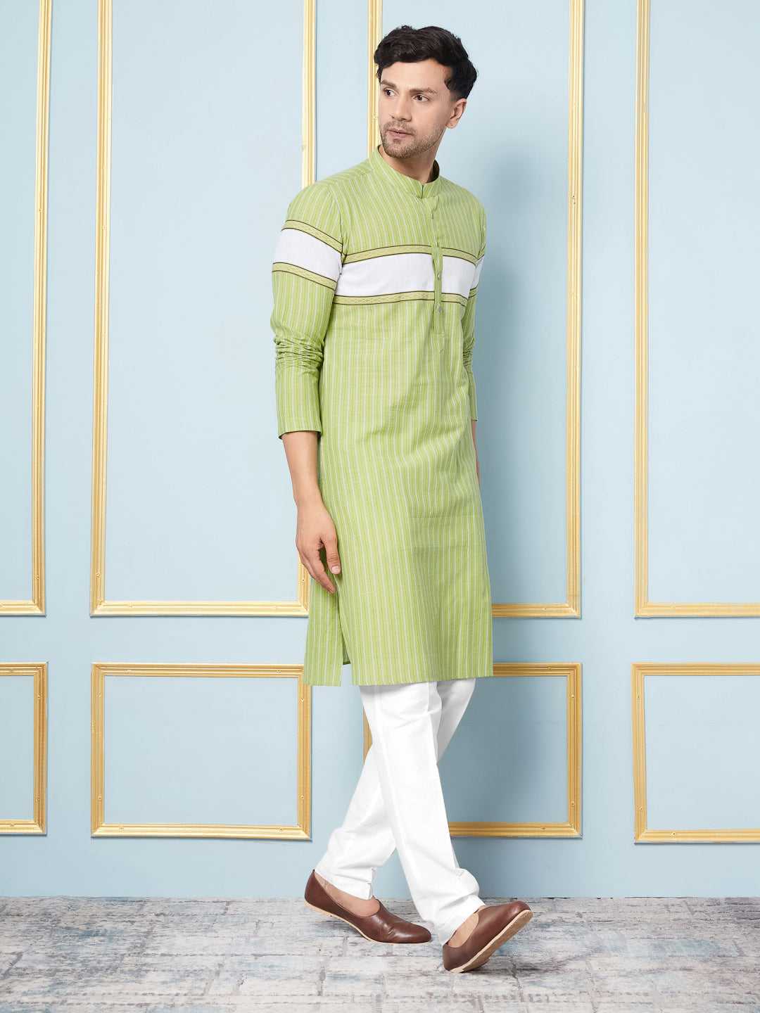 Woven Striped Straight Cotton Kurta