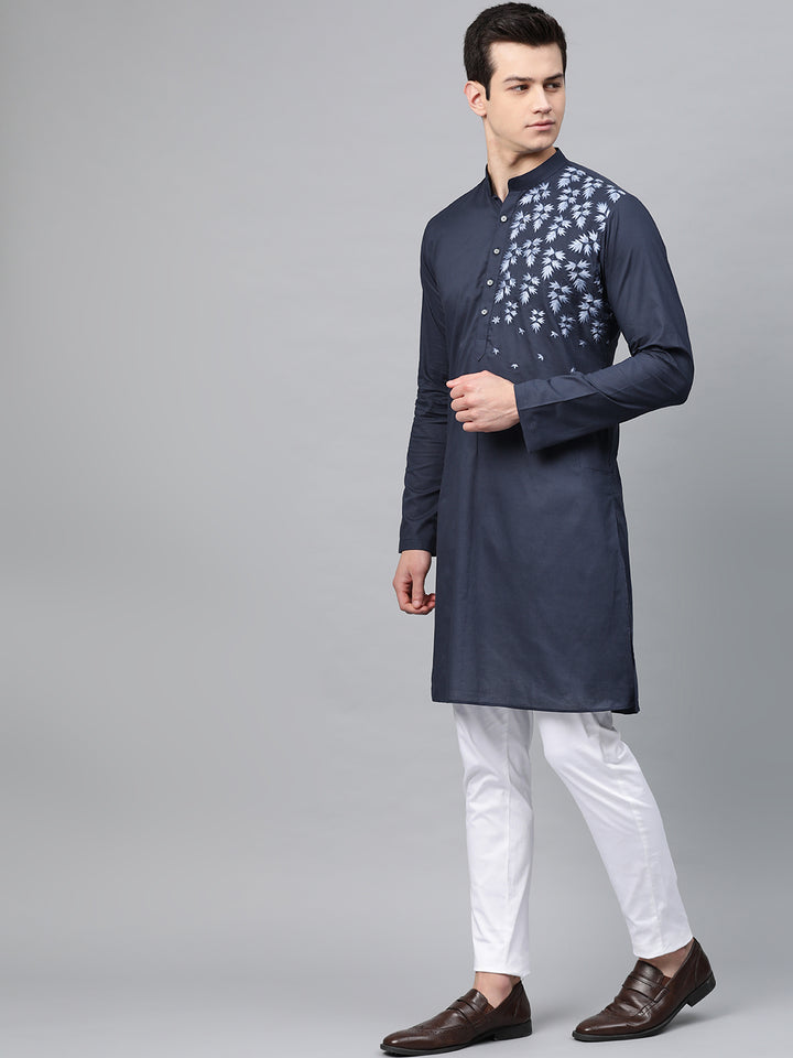 Navy Blue Embroidered Straight Kurta