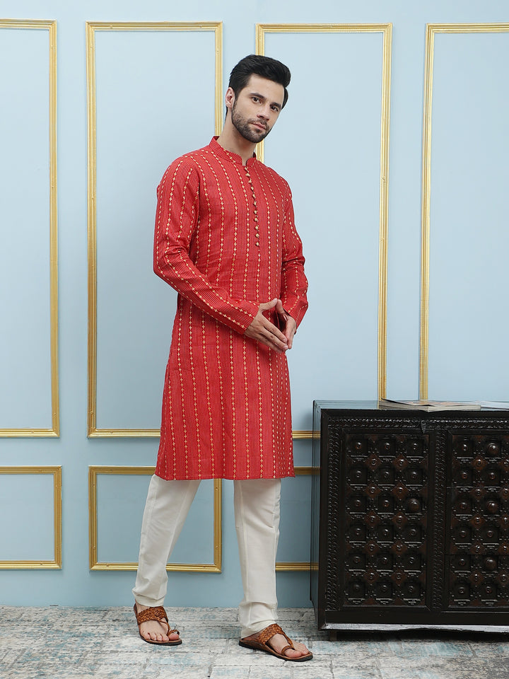 Thread Worked Cotton Silk Straight Kurta