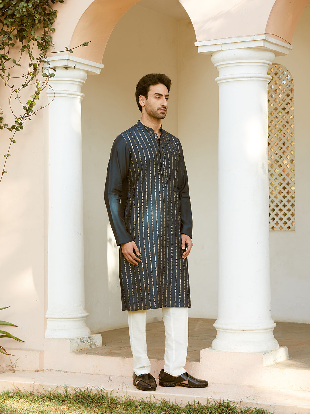 Sequins Embroidered Pure Chanderi Silk Straight Kurta