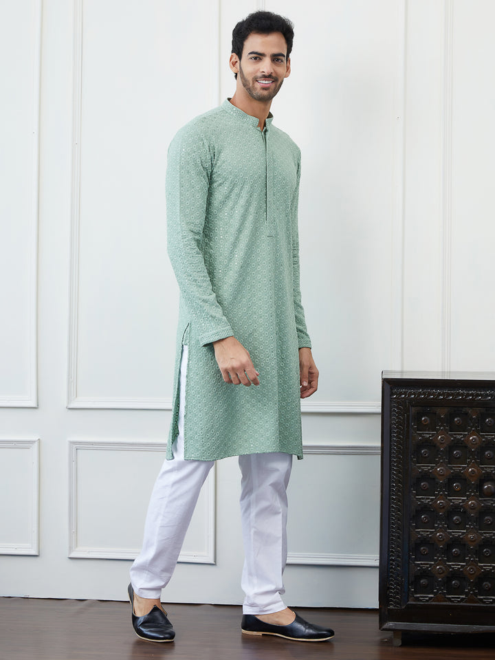 Sequins Embroidered Rayon Kurta With pyjama