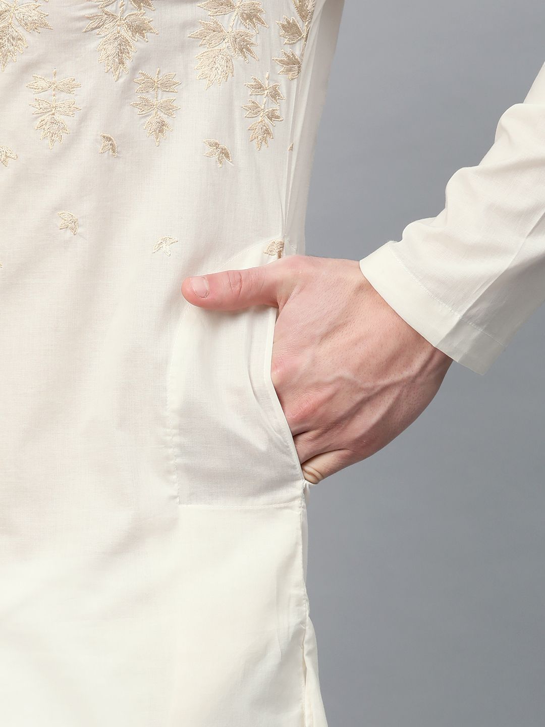 Off White Embroidered Straight Kurta