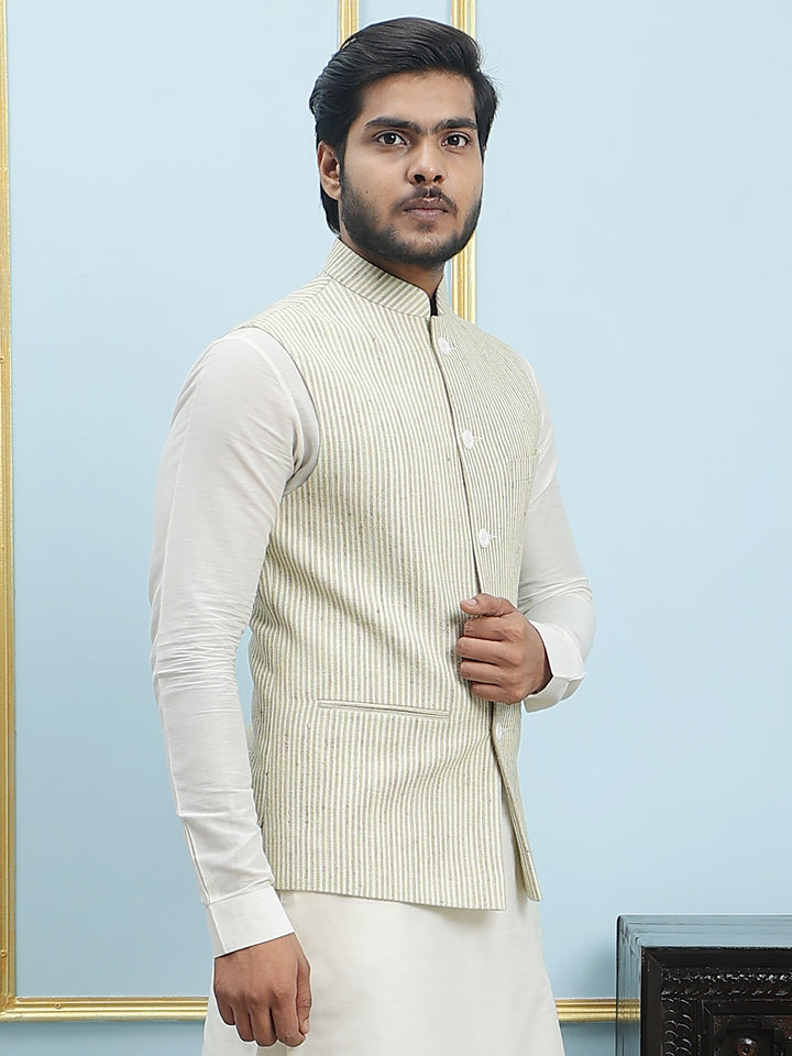 Solid Handwoven Pure Cotton Nehru Jacket