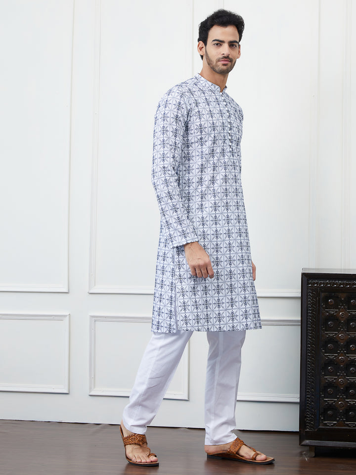 Embroidered Pure Cotton Straight Kurta with Pyjama