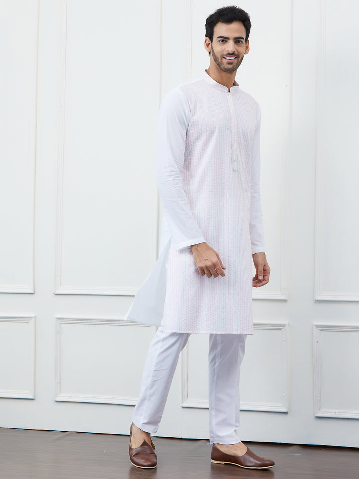 Sequin and Thread Work Pure Cotton Kurta with Pyjama