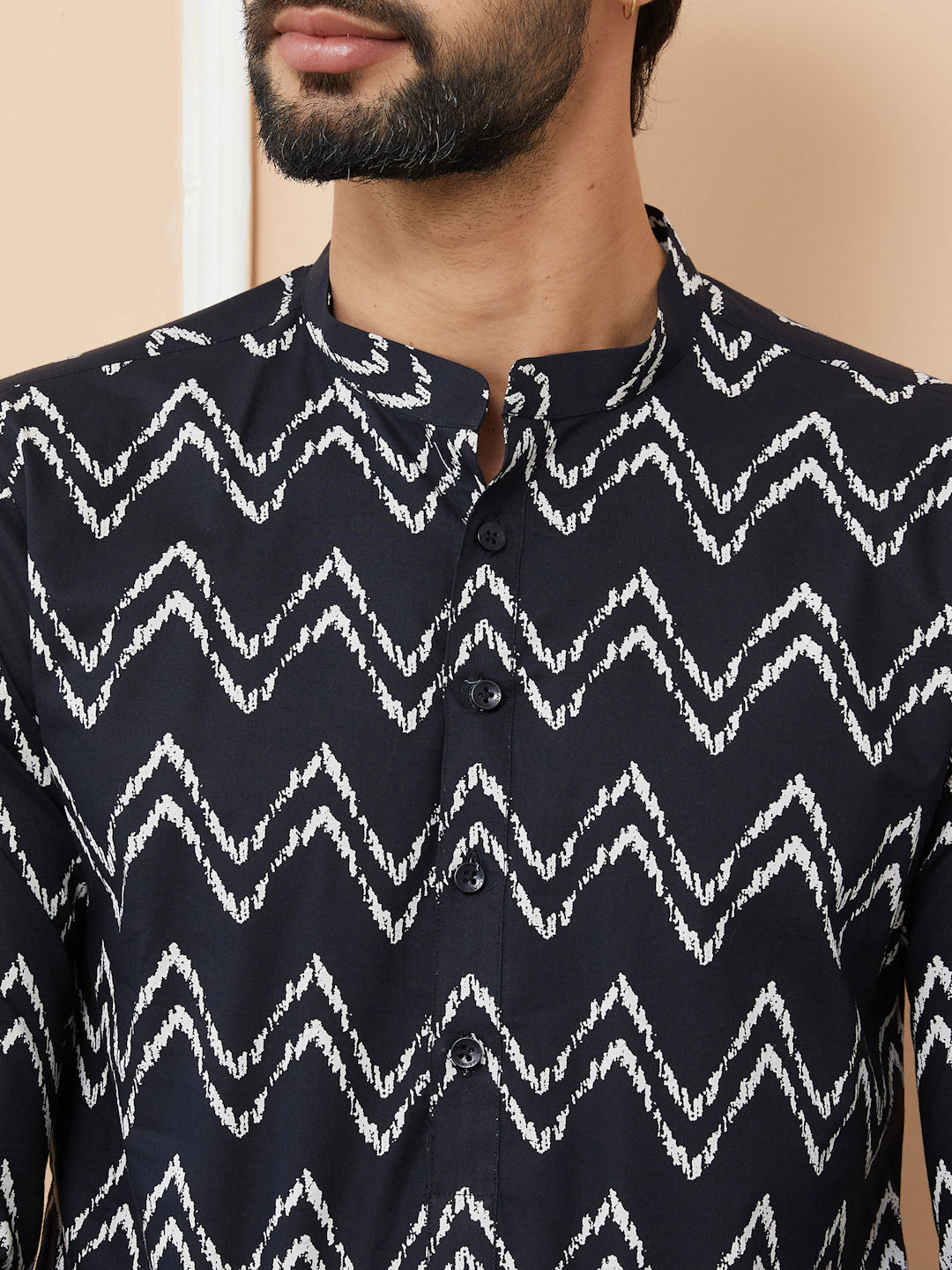 Black Printed Pure Cotton Straight Kurta