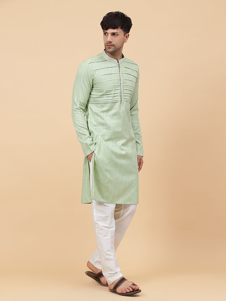 Embroidered Pintuck Cotton Silk Straight Kurta with Pyjama