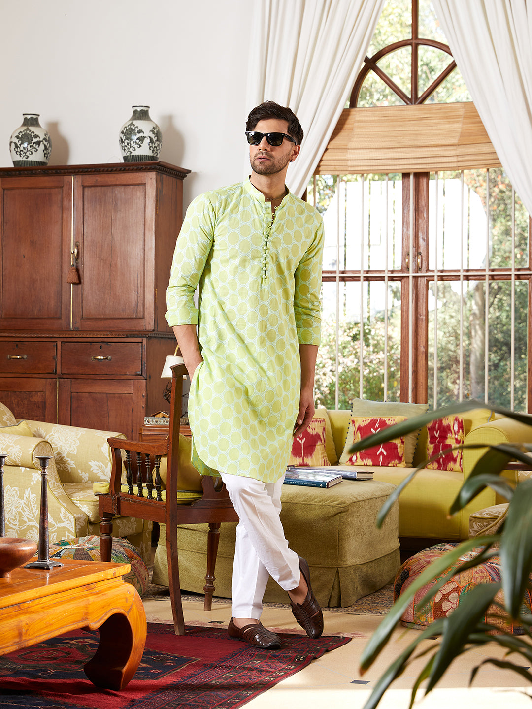 Embroidered Pure Cotton Straight Kurta with Pyjama