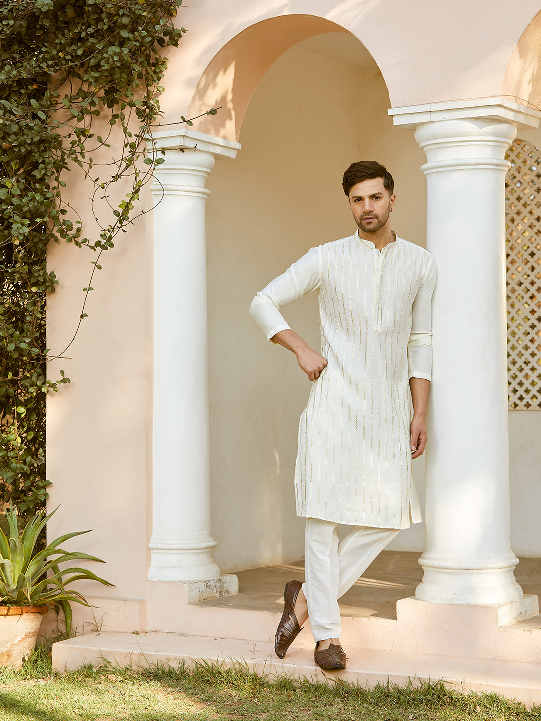 Sequins Embroidered Pure Chanderi Silk Straight Kurta with Pyjama