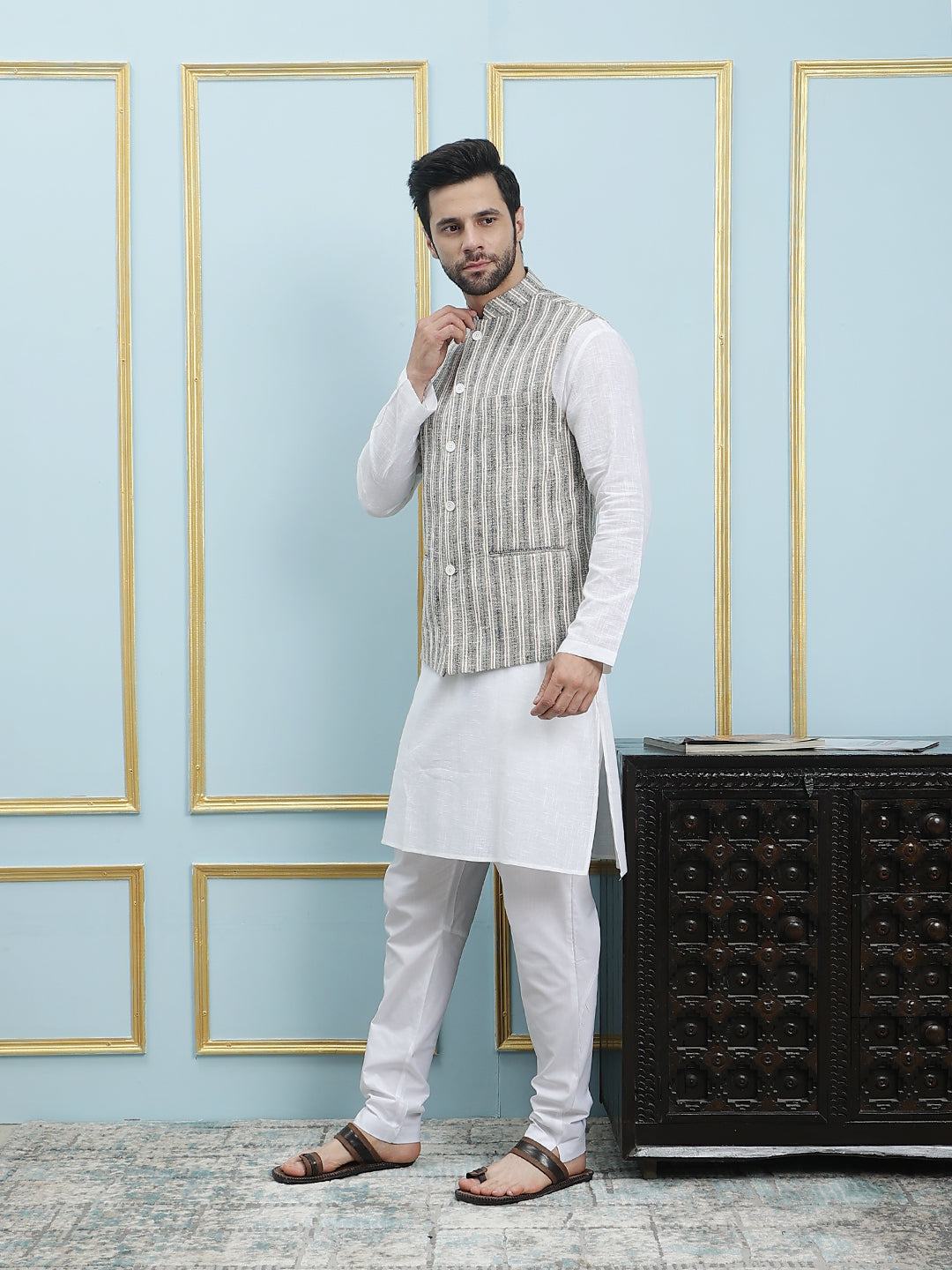 Handwoven Pure Cotton Nehru Jacket