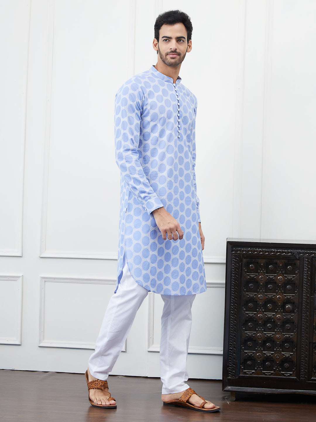 Embroidered Pure Cotton Straight Kurta with Pyjama