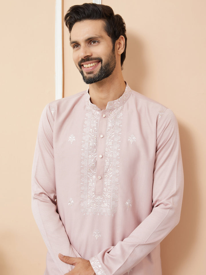 Peach Embroidered Zara Silk Straight Kurta