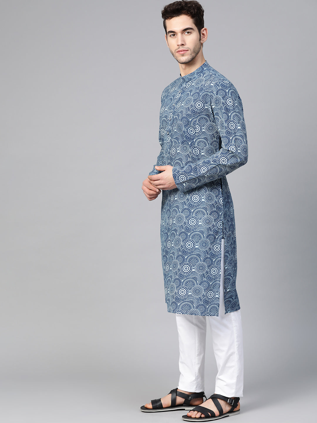 Blue Floral Pattern Printed straight Sustainable kurta