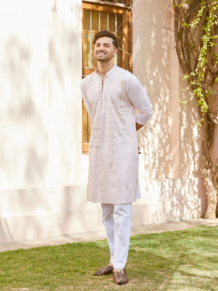 Gota Strips and Thread Worked Pure Cotton Straight Kurta with Pyjama