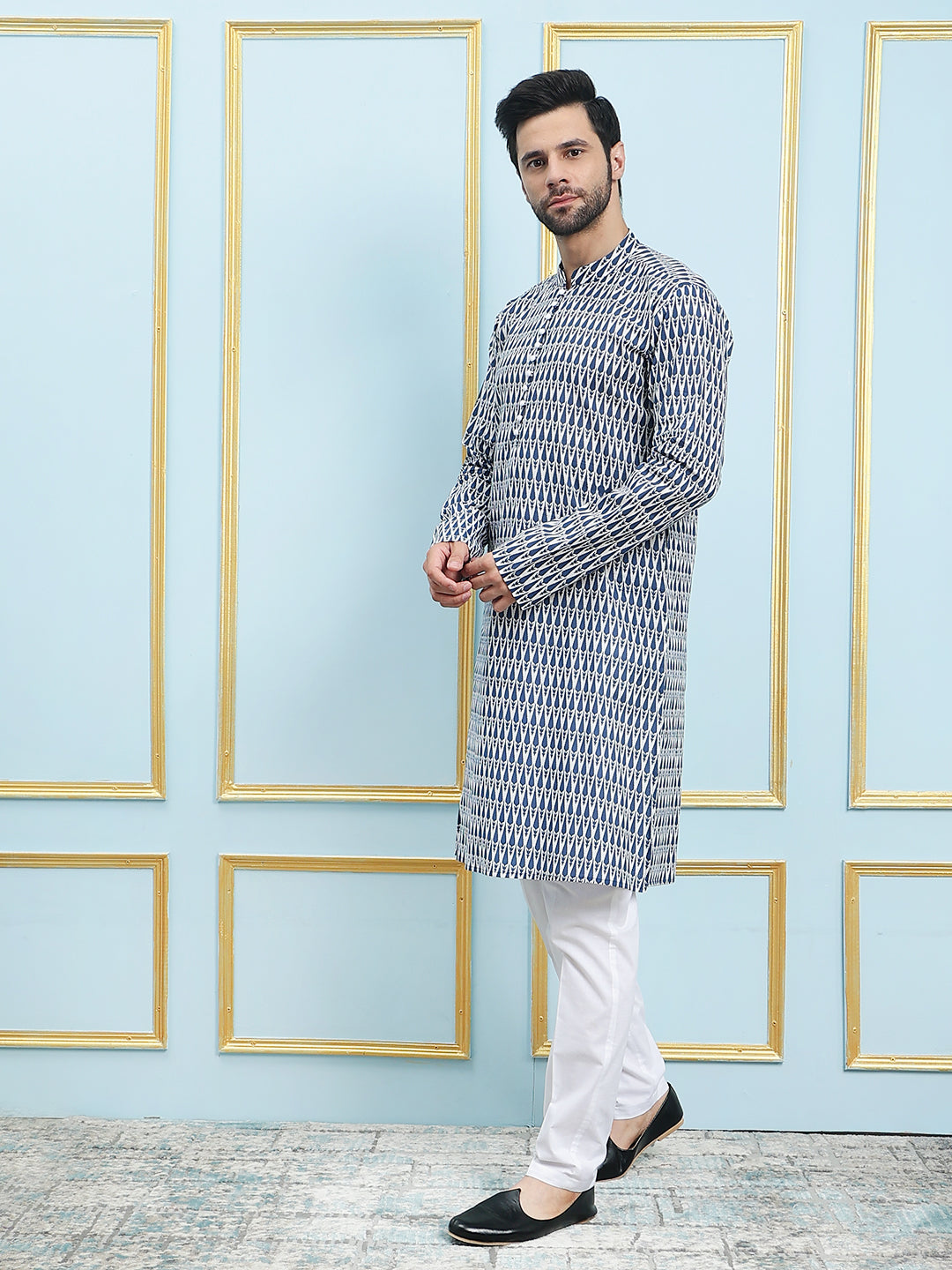 Blue Printed Pure Cotton New Design Straight Kurta