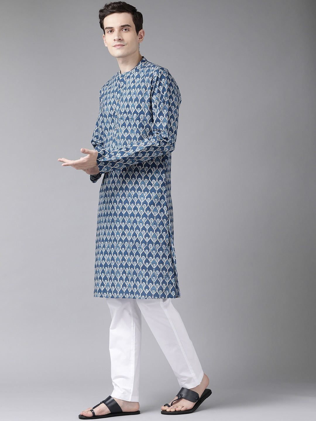 Blue Printed Straight Kurta Design