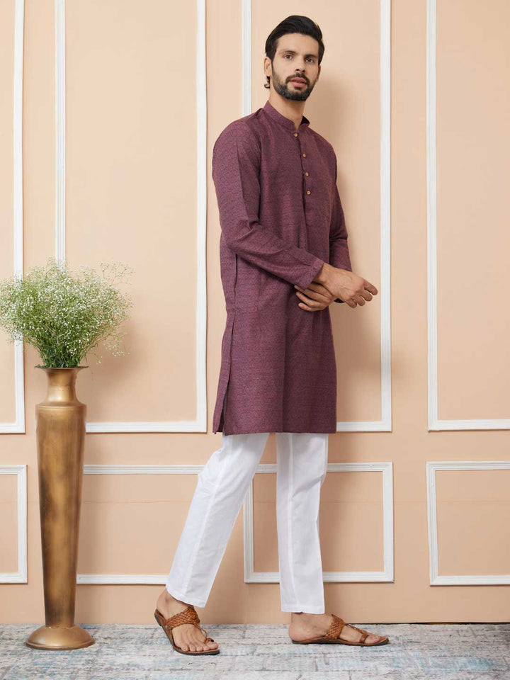 Dark Mauve Ethnic Motifs Silk Jacquard Woven Design Straight Kurta