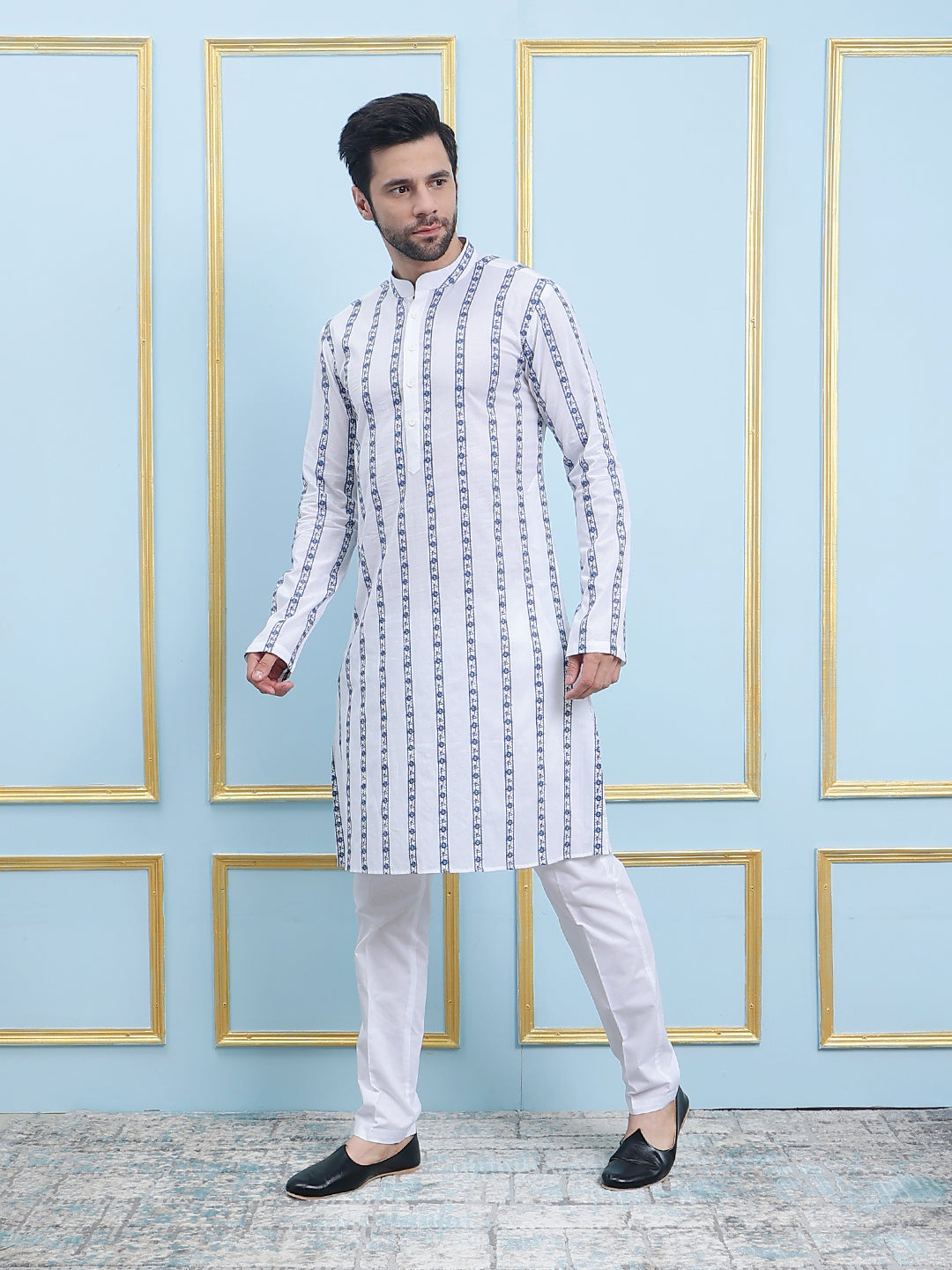 Embroidered Pure Cotton Straight Kurta with Pyjama