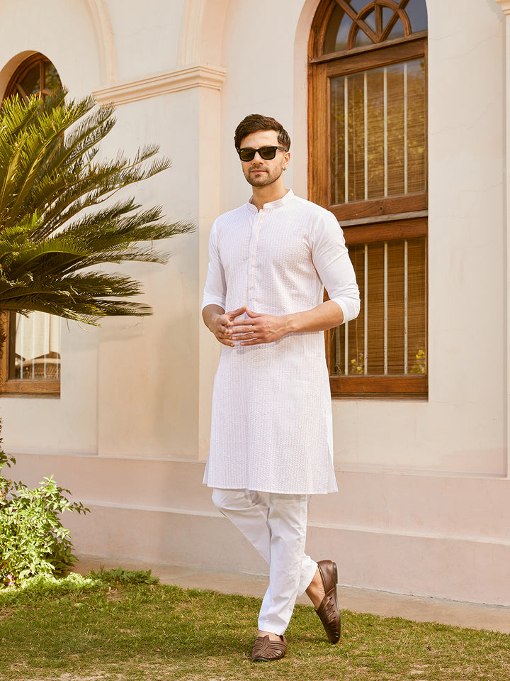 Pintuck with Thread work Pure Cotton Straight Kurta with Pyjama