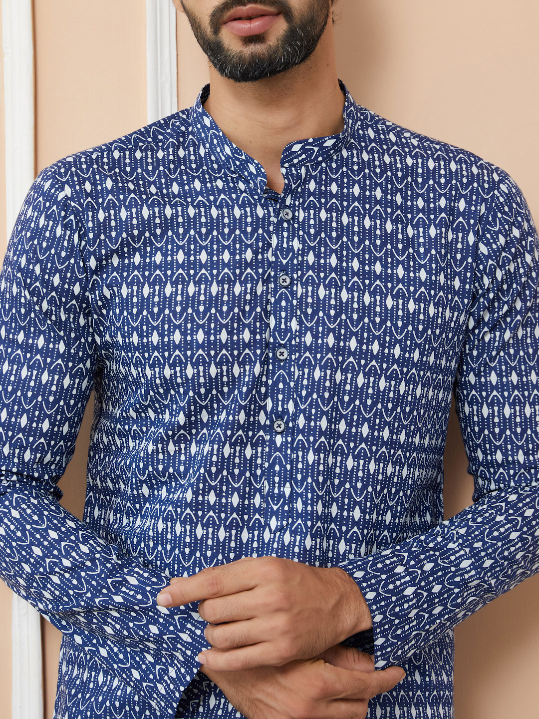 Blue Printed Pure Cotton Straight Kurta