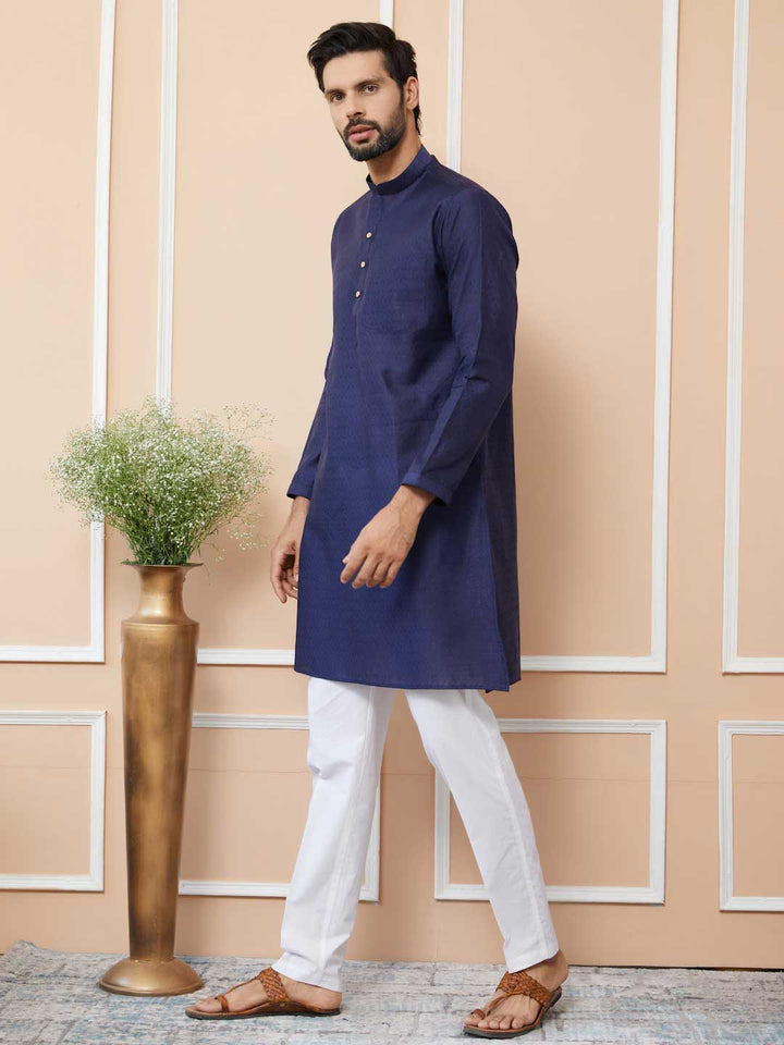 Indigo Ethnic Motifs Silk Jacquard Woven Design Straight Kurta