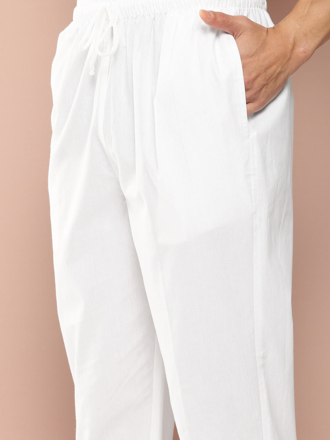 Men’s Cream Rayon Kurta with Embroidered Chikankari, Paired with Pyjama