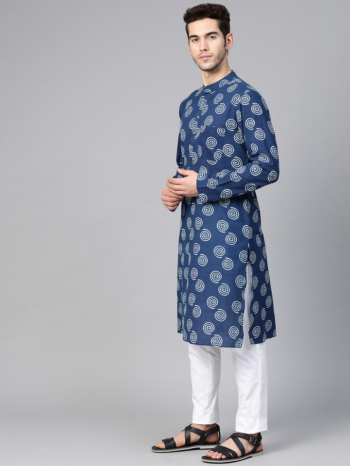 Indigo Blue Hand Block Printed straight Sustainable kurta with Pyjama