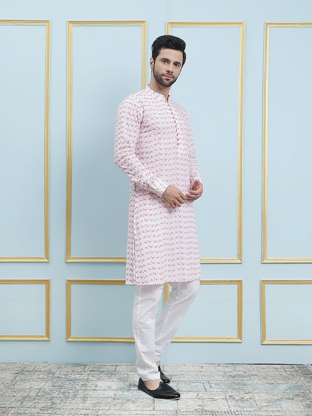 Embroidered Pure Cotton Straight Kurta with Pyjama