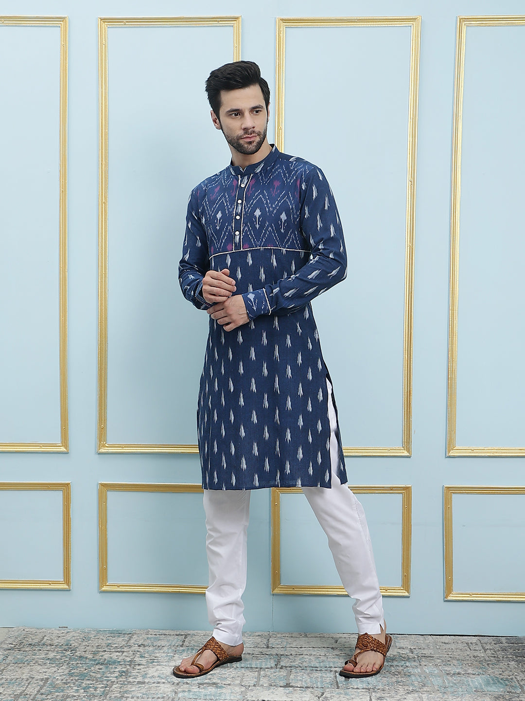 Printed Pure Cotton Straight Kurta with Princess Panel and Pyjama