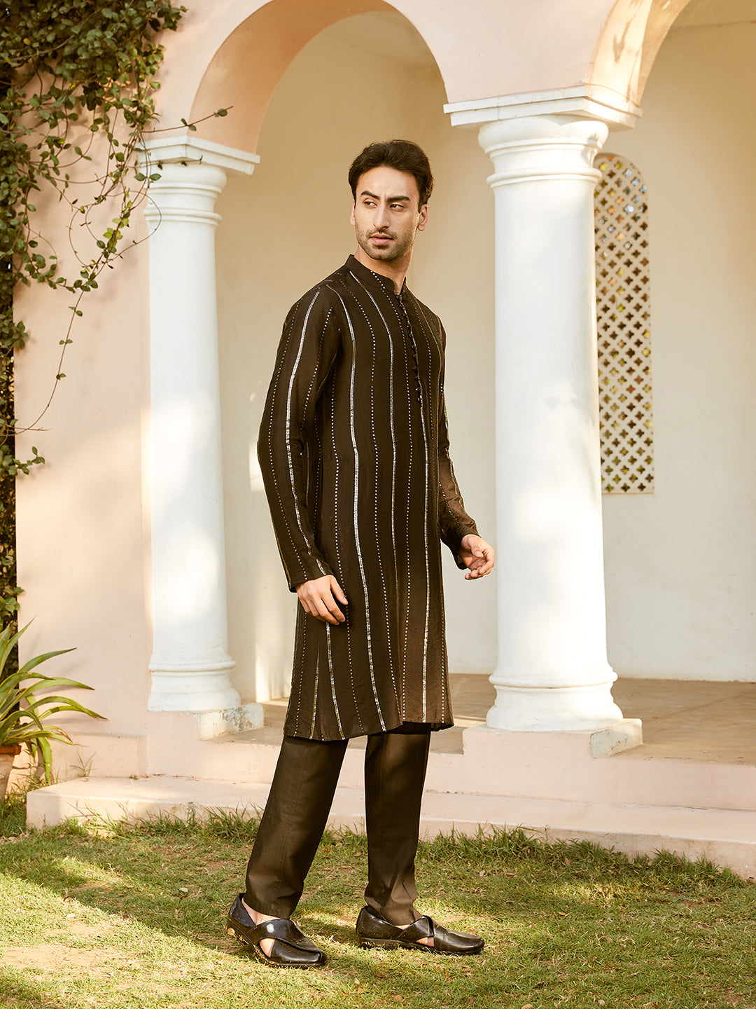 Sequins Embroidered Pure Chanderi Silk Straight Kurta with Pyjama