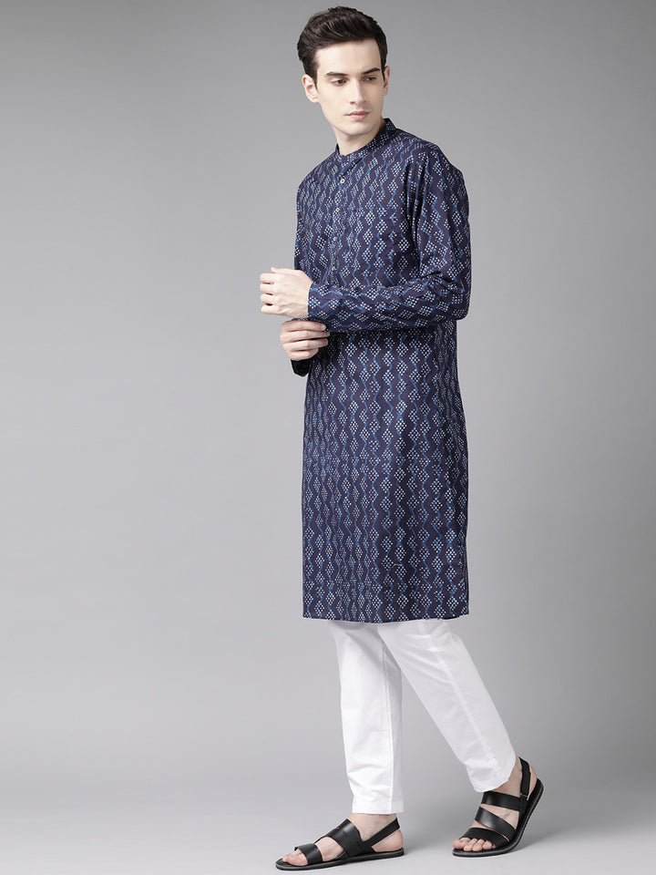 Blue & White Print Straight Kurta