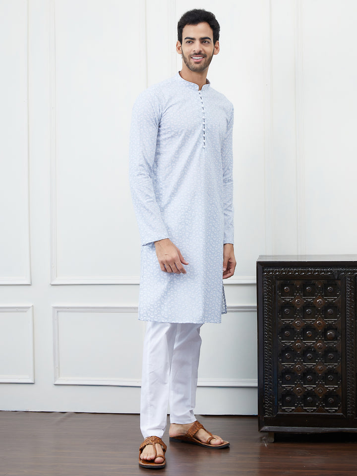 Embroidered Pure Cotton Straight Kurta with Pyjama