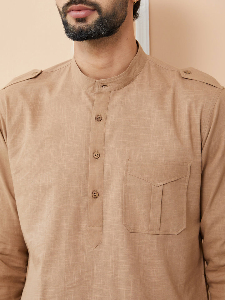 Light Brown Cotton Slub Pathani kurta with Salwar