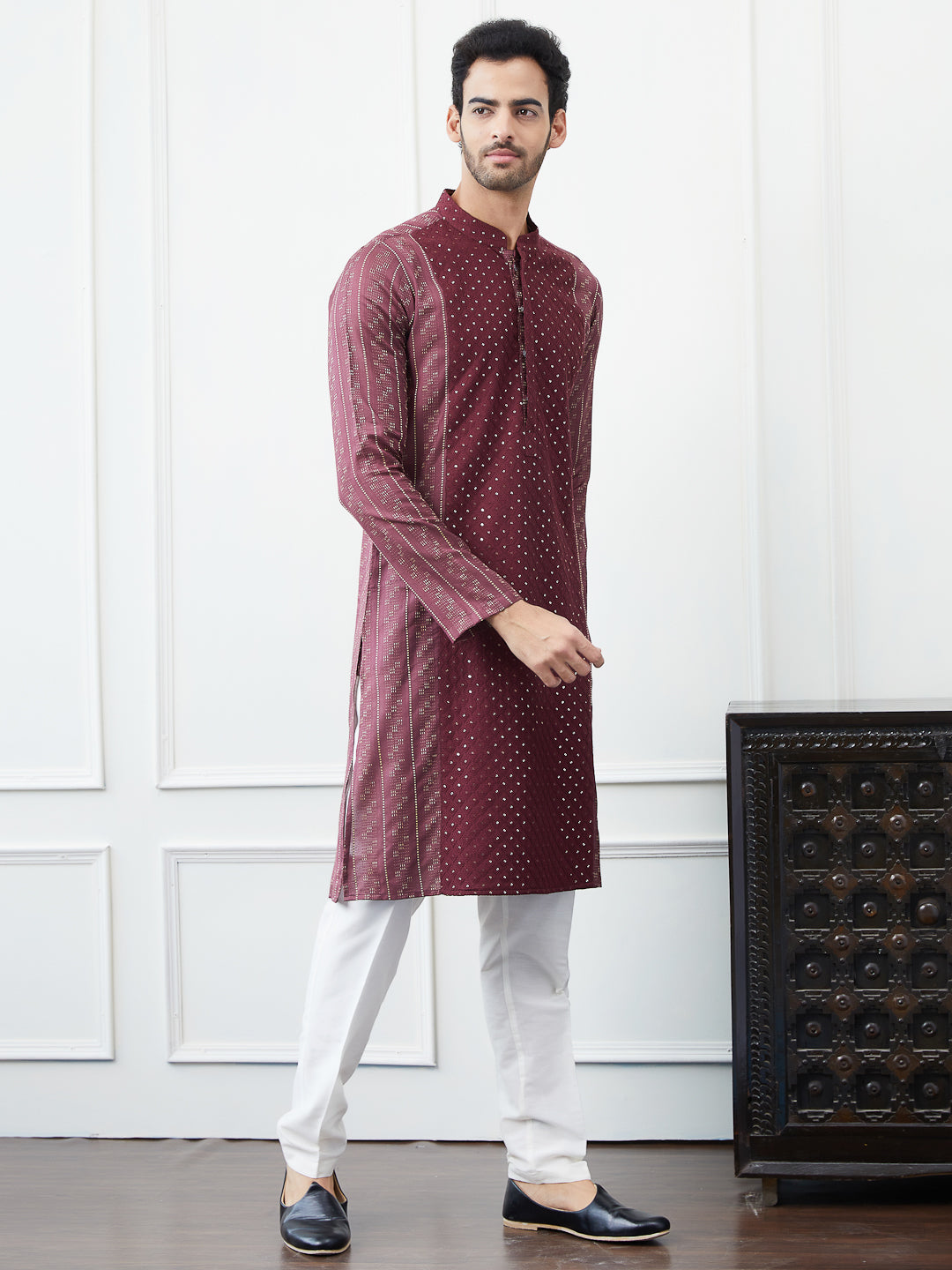 Embroidered Sequin and Thread Worked Straight Kurta