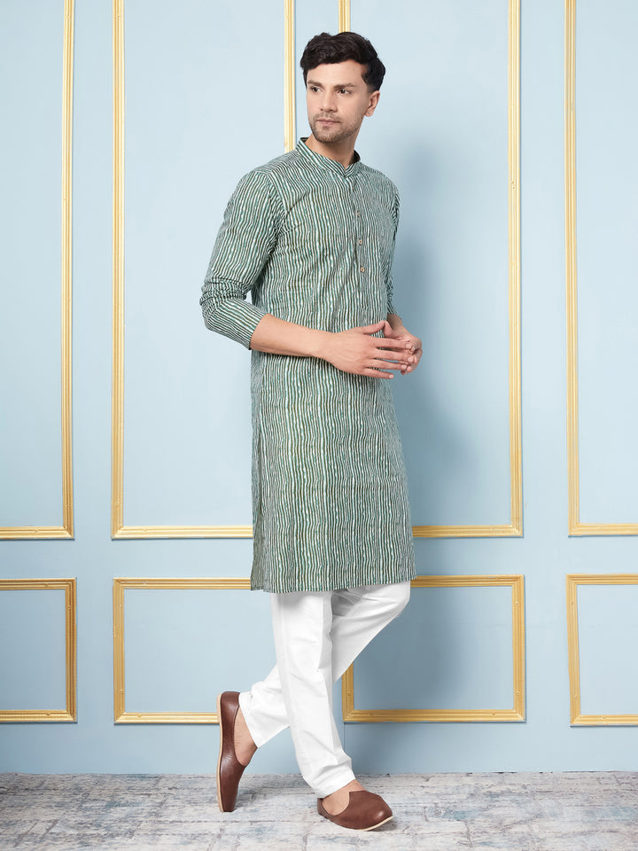 Striped Printed Cotton Kurta