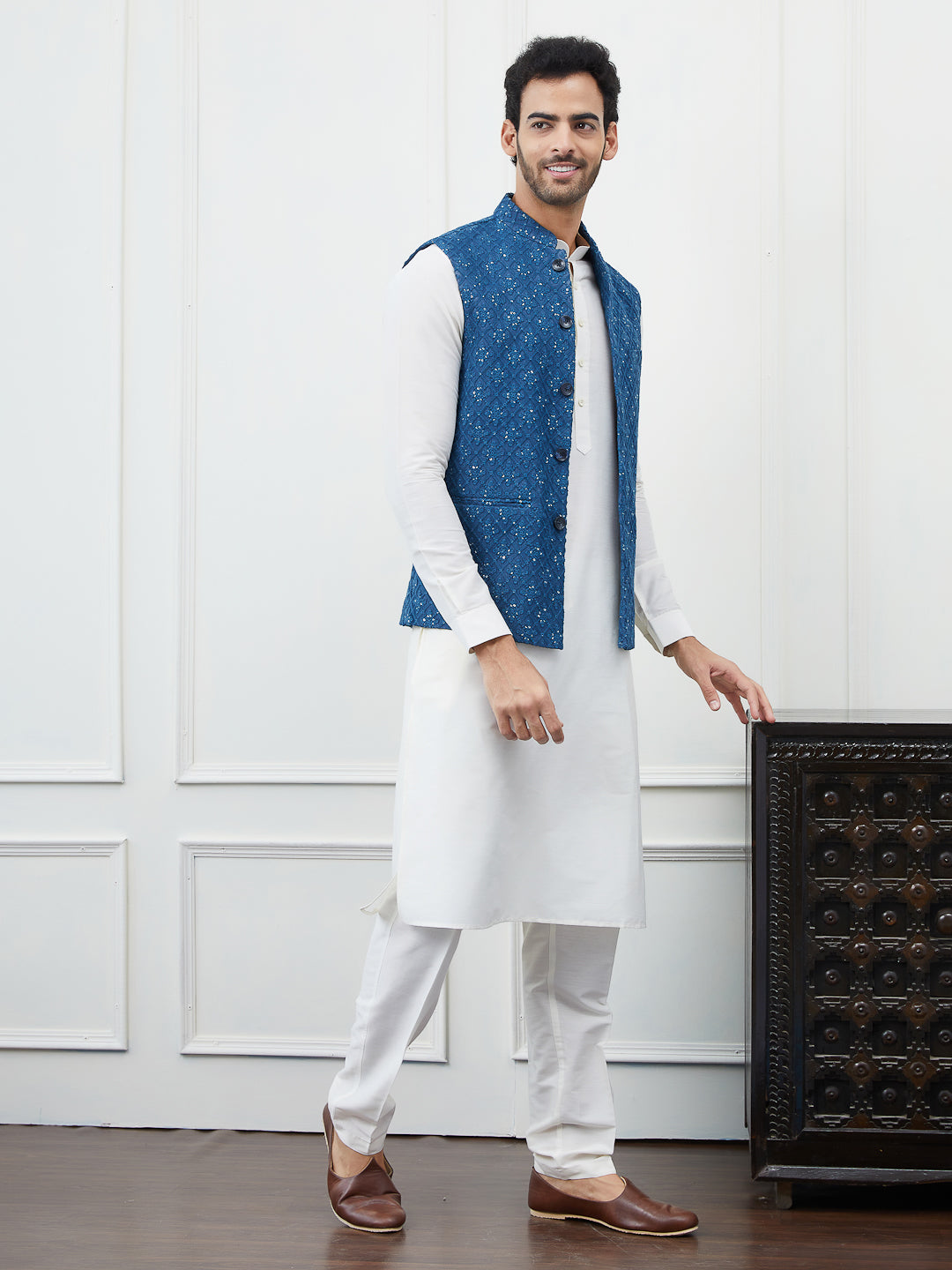 Sequins Embroidered Nehru Jacket