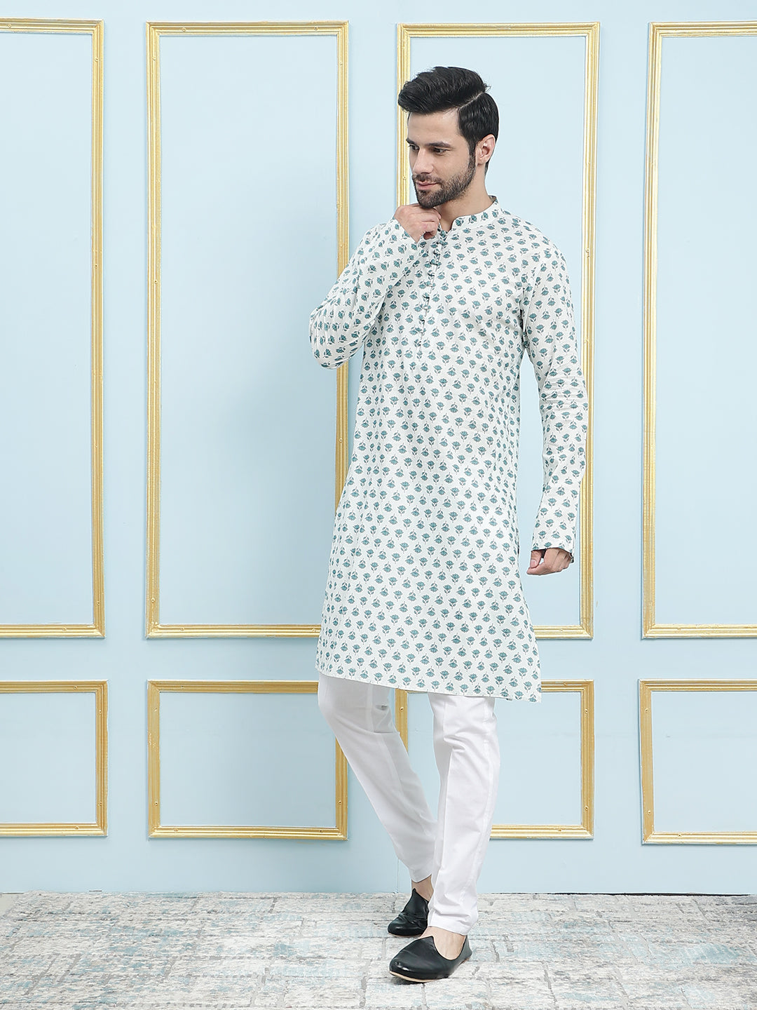 Printed Pure Cotton Straight Kurta with Pyjama