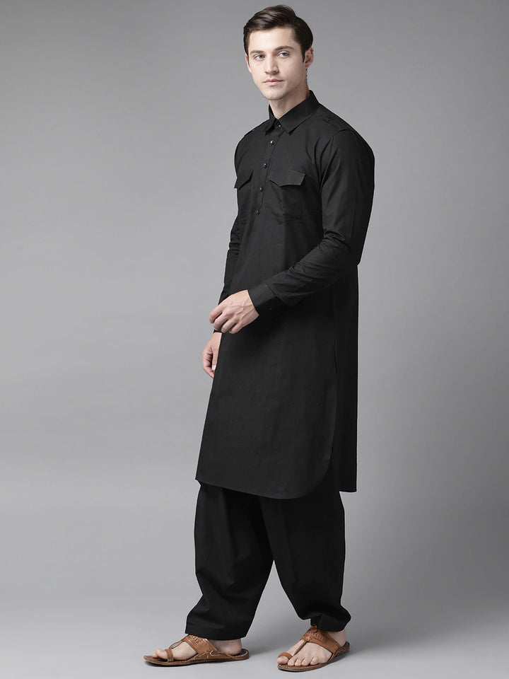 Men Black Pathani Kurta with Salwar