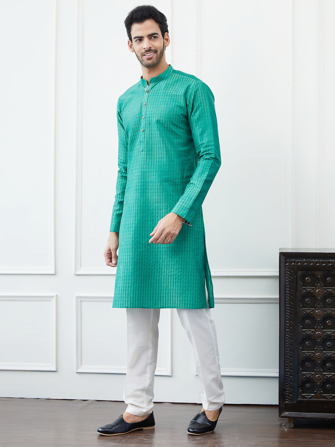 Thread Worked Cotton Silk Straight Kurta with Pyjama