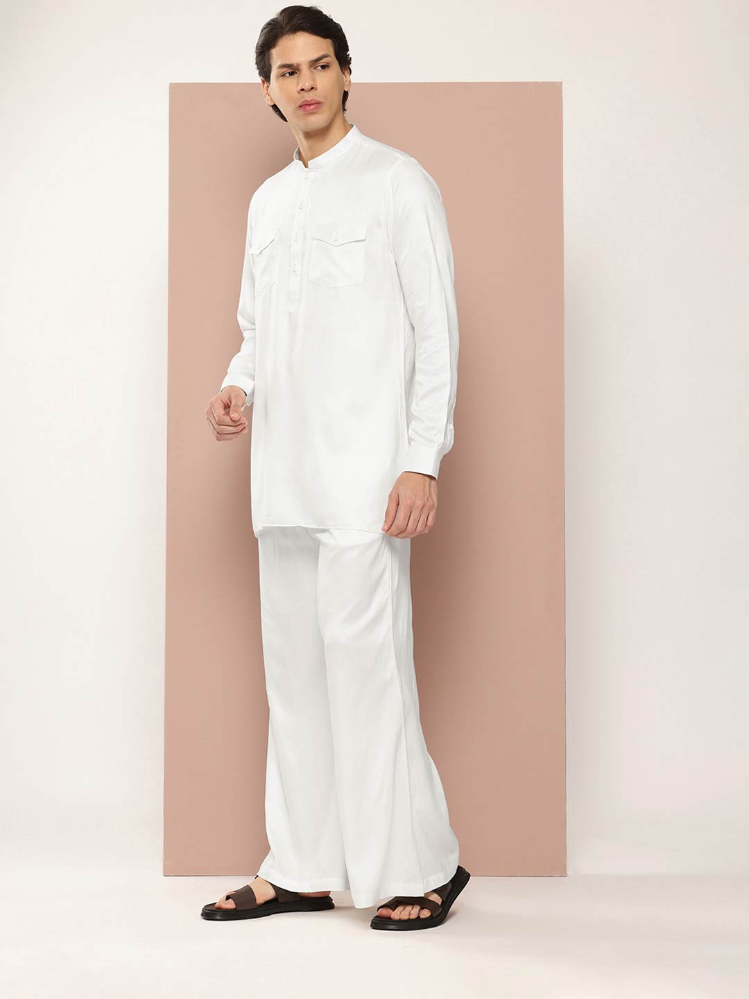 Men's White Rayon Solid Pathani Set